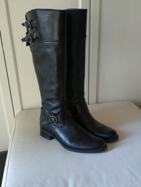 Aldo Tall Black Leather Boots with buckles, size 40